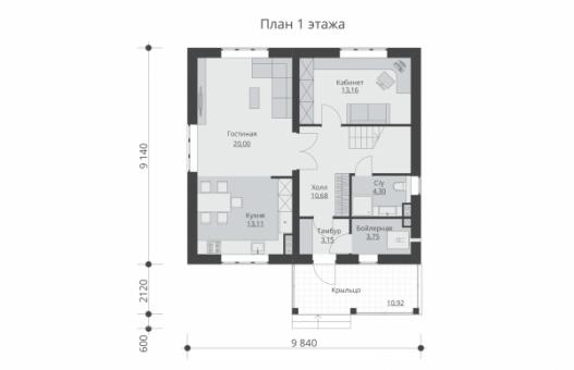 Одноэтажный дом с мансардой и террасой